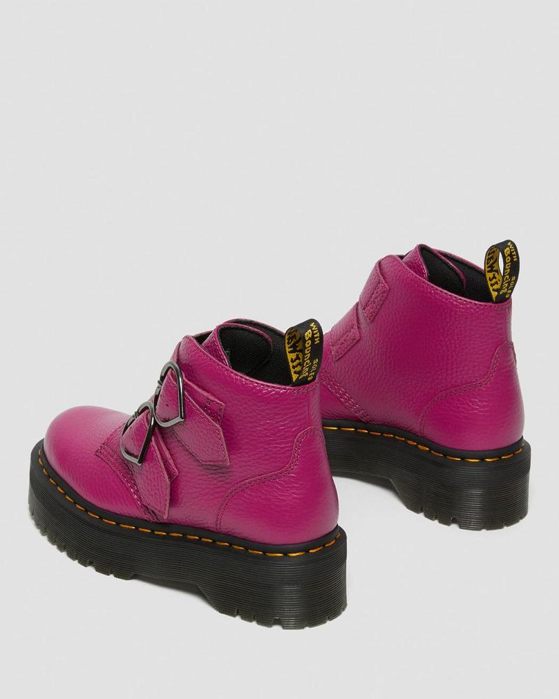 Pink Women's Dr Martens Devon Heart Leather Platform Boots | CA 234DFM